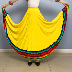 Falda de baile flamenco y de salón para mujer con cintura elástica y dobladillo de rayas de colores, ideal para actuaciones folclóricas - ¡En stock! - Product Image 3