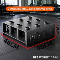 Support de rangement robuste pour barres olympiennes à 9 trous en acier au carbone – Support de barres de musculation pour équipement de gym et entraînement fitness