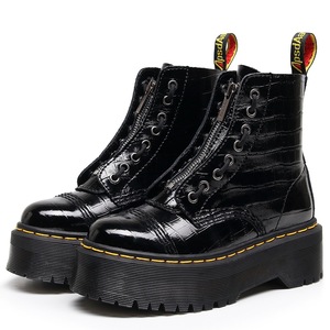 Botas de locomotora bordadas de doble capa con suela gruesa y 8 agujeros, con cremallera frontal, botines estilo inglés con cordones - Product Image 4