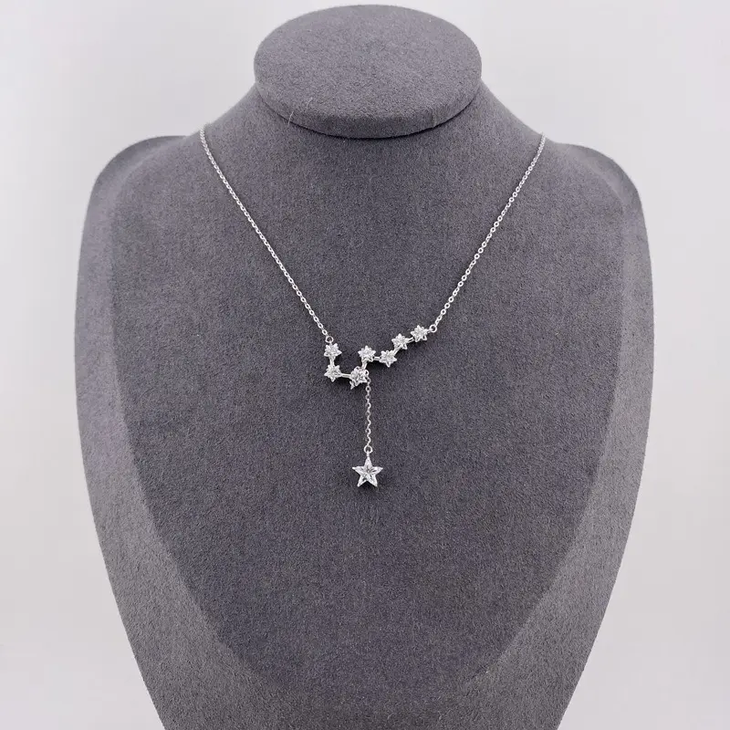 Luxus Würfel Zirkonia Diamant Stern Anhänger feiner Schmuck 925 Sterling-Silber Sterne-Halsband für Damen