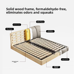 Cama Tapizada de Diseño Italiano Moderno, Tamaño Queen, con Almacenamiento, Tapicería de Cuero Genuino Acolchado, Estructura de Madera Resistente - Product Image 4