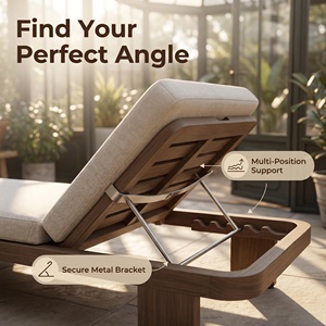 Chaise longue <span class=keywords><strong>de</strong></span> <span class=keywords><strong>jardin</strong></span> en teck naturel, design moderne, écologique, durable, pour patio, piscine, relaxation - Product Image 5