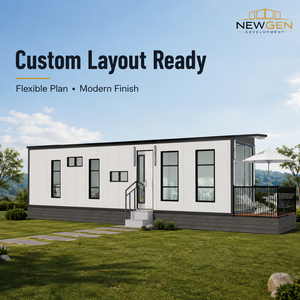 บ้านสำเร็จรูปทรงสี่เหลี่ยมผืนผ้า แผงแซนวิชทันสมัยจาก NEWGEN DEVELOPMENT ติดตั้งง่าย พื้นที่ใช้สอยกลางแจ้ง - Product Image 1