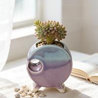 Pot de fleurs en forme de lune MSH, vert, avec glaçure effet craquelé, pour plantes succulentes, décoration intérieure
