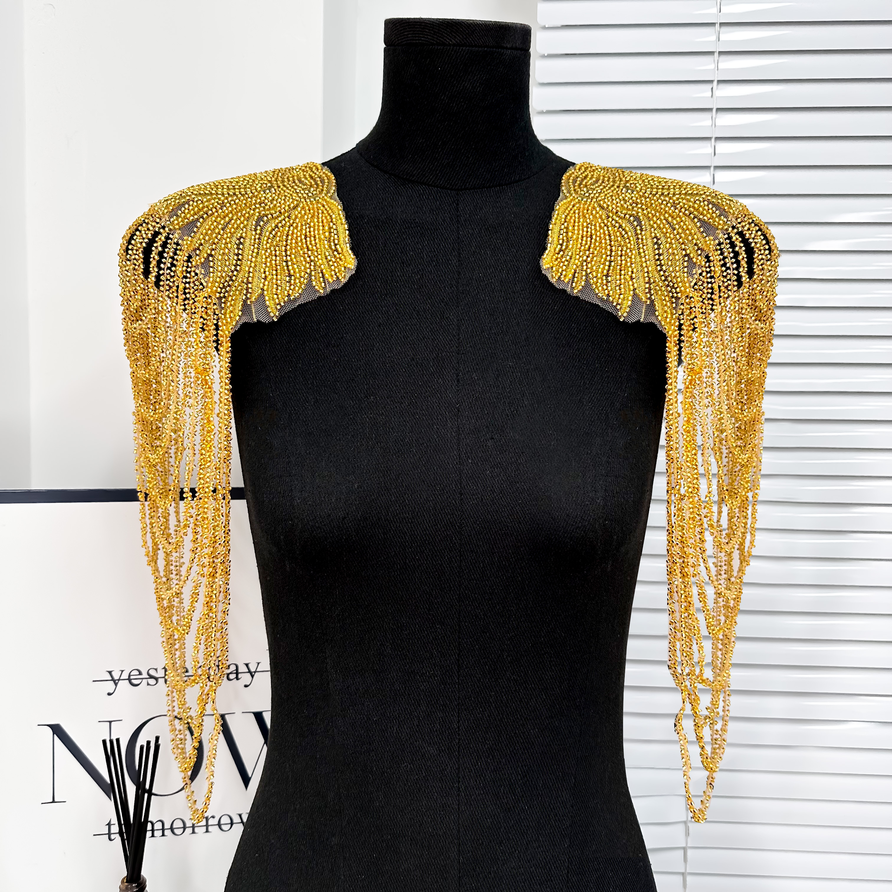 slim fit dress slacks Sequined Gold Beaded Trim