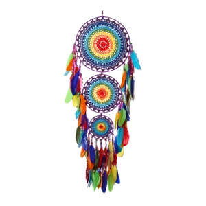 Atrapasueños Angelina de Tres Capas, 35cmx110cm, Plumas Multicolores, Decoración Bohemia para Colgar en la Pared, Patrón Mandala - Product Image 3