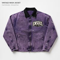 Blousons Trucker Premium Personnalisés pour Hommes, en Toile, Style Vintage Délavé à l'Acide, Col Rabattu Detroit, Broderie, Fermeture Éclair, Streetwear