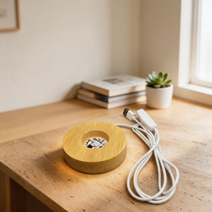 قاعدة مصباح خشبية دائرية بإضاءة LED تعمل بالطاقة عبر USB للديكور في غرفة النوم والمكتب - Product Image 2