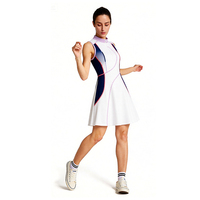 Vestido de Tenis sin Mangas con Cierre de Cremallera Fanshi, Último Modelo, Tela en Contraste Blanco y Morado Personalizada para Mujeres Tenistas, Deportes al Aire Libre