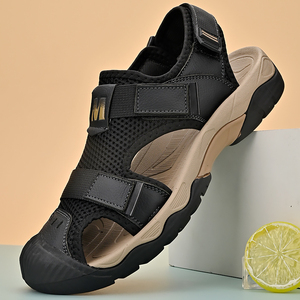 Sandales de sport pour hommes en cuir véritable avec protection des orteils en caoutchouc, chaussures de rivière, chaussures de plage, chaussures aquatiques, chaussures de marche aquatiques - Product Image 1