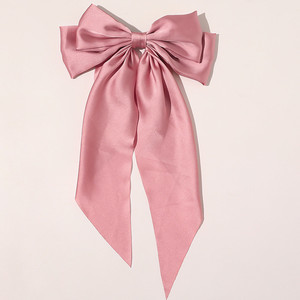 Kuachi Bán Buôn Hot Bán Satin Bow Tóc Clip Retro Thêm Lớn Rắn Màu Dài Ribbon Hai Lớp Satin Tóc Bow Clip - Product Image 4