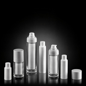 15ml 30ml 50ml Square Glass Airless <b>Bottle</b>, Skincare Serum <b>Pump</b> Container - Product Image 3