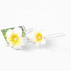 Party Wedding Decor Yellow Artificial Frangipani Flowers Hair Pin Hawaiian Pointed Foam Plumeria Jewelry Hair Clip For Girls