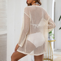 Voorraad 3 Kleuren Lange Mouwen Gehaakte Visnet Strandbedekking Badpak Cover Door Mesh Tuniek Één Maat
