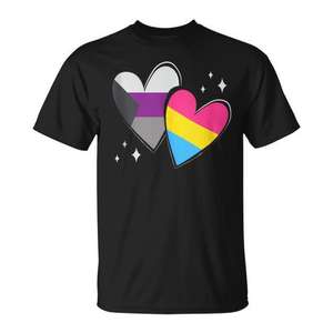 Camiseta Panromántica con la Bandera Demisexional en Forma de Corazón, Negra, Unisex, Ropa de Orgullo - Product Image 1
