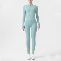 Ensemble de yoga 2 pièces pour femme en velours solide Spandex/Nylon, col montant, manches trois-quarts, respirant, provenant de notre entrepôt aux États-Unis