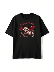 T-shirt da uomo con stampa divertente di procione Cupido, a maniche corte, casual, design per San Valentino, leggera, comoda, 100% cotone - Product Image 1