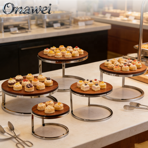 ขาตั้ง<span class=keywords><strong>บุฟเฟ่ต์</strong></span>ลายไม้สีขาวดำ Onawei <span class=keywords><strong>พร้อม</strong></span>ถาดเสิร์ฟเมลามีนสแตนเลส สำหรับจัดแสดงอาหารในงานแต่งงาน - Product Image 3