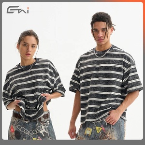 Boxy เสื้อยืดลายขวางสีเปล่าสำหรับผู้ชายเสื้อยืดผ้าฝ้ายพิมพ์ลายวินเทจ - Product Image 5