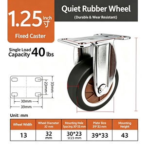 ล้อเลื่อนแบบ Heavy Duty พร้อมเบรกด้านข้าง ขนาด 33*39 มม. แผ่น TPE สีกาแฟ ล้อกันลื่น ลูกปืน ระบบล็อค เงียบ - Product Image 4