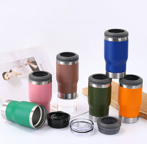 14 унций 4 в 1 из нержавеющей стали Изолированная пивная бутылка может охладить охладитель вина чашка с 2 крышками - Product Image 3