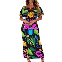 Robe de soirée pour femme, design par sublimation, à volants, imprimé Puletaasi, sur commande, style Mexique Ottomi, vente en gros à bas prix OEM