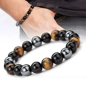 Healing Energy Black Obsidian Hematite Tiger Eye Elastic Magnetic Bracelet For Men Slimming Gemstone Beaded Bracelets