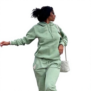 Conjunto de Sudadera con Capucha Verde Menta para Mujer, Pantalones de Felpa Casuales, Manga Larga, Color Sólido, Ropa de Otoño - Product Image 1