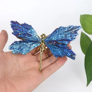 Wholesale natural black Kyanite aura blue dragonfly for spiritual products