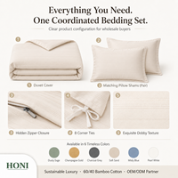 HONI Offre Spéciale – Parure de Lit Luxe Rayée en Coton Bambou 400TC Taille King, Respirante, Housse de Couette Incluse
