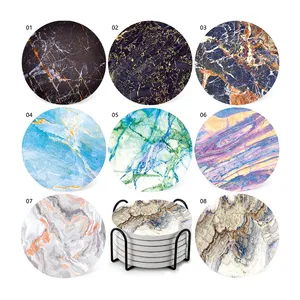 Factory Supply 8 Pieces Set Customize Marbelling Design Cup Ceramic Coasters