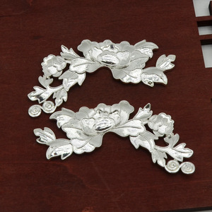 Pendentif fleur de pivoine plaqué cuivre pur, pour coiffure Hanfu, accessoire de cheveux de mariage, design feuilles et branches - Product Image 3