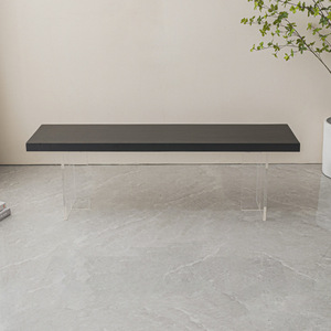 Pouf en bois massif au design moderne et traditionnel avec suspension en acrylique pour salon, idéal pour changer de chaussures et se détendre - Product Image 1