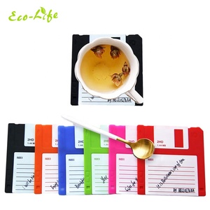 Lot de 6 sous-verres à <span class=keywords><strong>disque</strong></span> flottants en Silicone, 3.5 pouces, rétro - Product Image 2