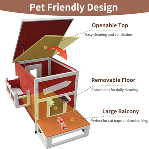 Casa para Gatos al Aire Libre, Caseta Grande para Gatos Silvestres, Refugio de Madera para Gatos al Aire Libre Resistente a la Intemperie con Puerta de Escape - Rojo - Product Image 2