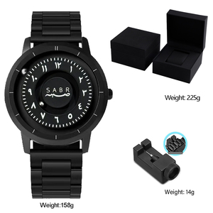 Montre homme SABR à mouvement à quartz, bracelet en acier inoxydable, cadran noir arabe, aiguille à défilement, boule magnétique - Product Image 3