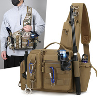 Sac banane multifonctionnel en tissu Oxford avec fermeture à cordon, sac de poitrine, sac pour canne à pêche, sac à dos de pêche grande capacité, tactique