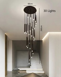 Lámpara de Techo LED Espiral Moderna para Techos Altos, Lámpara Colgante de Techo de Tubo Metálico <span class=keywords><strong>Negro</strong></span> para Vestíbulo de Villa, Escalera, Sala de Estar - Product Image 6