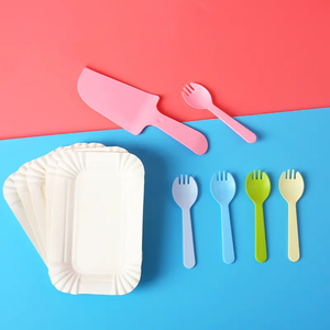 Offre Spéciale <span class=keywords><strong>jetable</strong></span> <span class=keywords><strong>anniversaire</strong></span> 5 assiettes 5 fourchettes ensemble de couteaux à gâteau avec bougie au choix multicolore fête fournitures vaisselle ensemble - Product Image 2