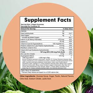 Gomitas de Sabor a Manzana con Vitaminas para la Belleza, Bienestar, Inmunidad, Digestión, Energía, Salud del Corazón y los Ojos, 50 Gomitas Veganas - Product Image 2