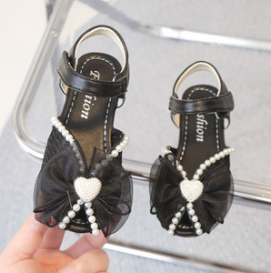 Sandales d'été personnalisées à nœud papillon pour filles, chaussures plates souples et tendance pour enfants, sandales de fête perlées pour étudiantes - Product Image 3