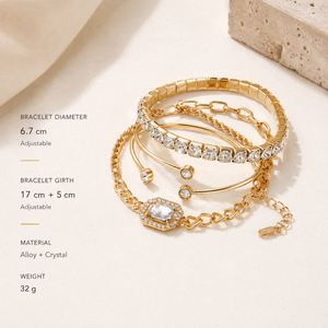 Hot Sell Vintage Gold Plated Zinc Alloy <b>Square</b> Diamond Adjustable Charm Bracelet Bangles <b>Set</b> High Polished Women's Jewelry Third - Product Image 3