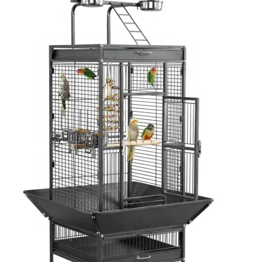 Toptan ucuz fiyatlar Metal tel Pet şerit siyah kuş papağan kafes açık büyük papağan kafes