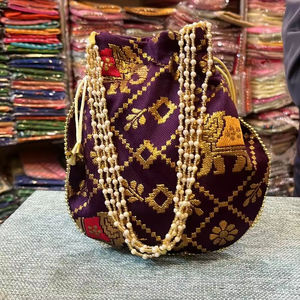 Indian Handmade Banarsi Fabric Elephant Print <b>Potli</b> New Design Return Gift <b>Bags</b> Women Vintage Fashion Perfect Wedding Favourites - Product Image 1