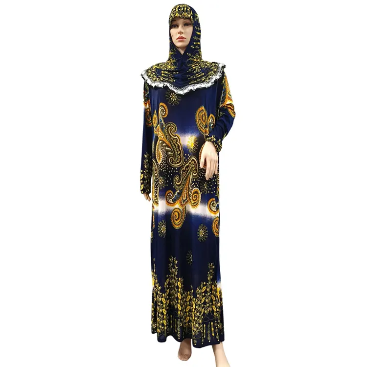 Prix usine vente directe dernière robe à capuche pour femmes musulmanes à imprimé floral avec dentelle moyen-orient turquie dubaï best-seller