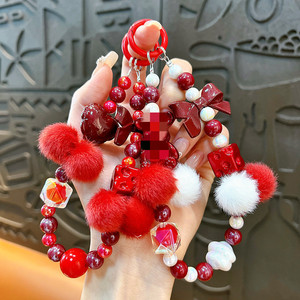 Mignon en plastique perle sac breloque sac à dos pendentif porte-clés mignon poupée perlée téléphone dragonne perle rouge chaîne <span class=keywords><strong>de</strong></span> téléphone portable - Product Image 2