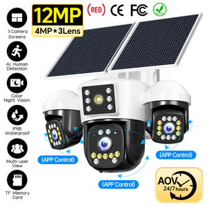 Telecamera PTZ Solare Intelligente 4G da 12MP con 3 Obiettivi e 3 Schermi, Telecamera di <span class=keywords><strong>Sorveglianza</strong></span> Esterna con Batteria Solare, Telecamera di Sicurezza CCTV per Uso <span class=keywords><strong>Esterno</strong></span> - Product Image 1
