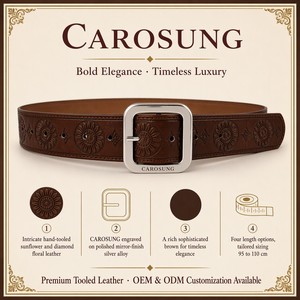 <span class=keywords><strong>Cintura</strong></span> in Vera Pelle Personalizzata Carosung per Uomo e <span class=keywords><strong>Donna</strong></span>, <span class=keywords><strong>Cintura</strong></span> Nera Goffrata Color Cioccolato con Fibbia Argentata - Product Image 6