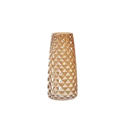 Design Wholesale Handmade Nordic Wedding Garden Home Decorative Creative Diamond Modern Orange Crystal Glass Pot Flower Vase