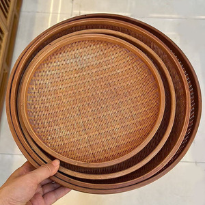 <b>Bamboo</b> Woven Storage Basket Round Handmade Kitchen Food <b>Container</b> Single Tier Neatening Storage - Product Image 1